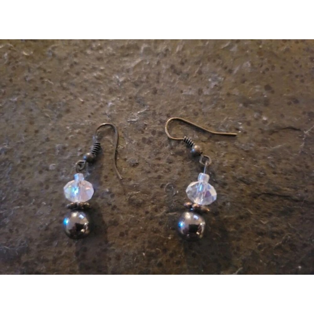 Dainty, feminine healing hematite and white crystal earrings